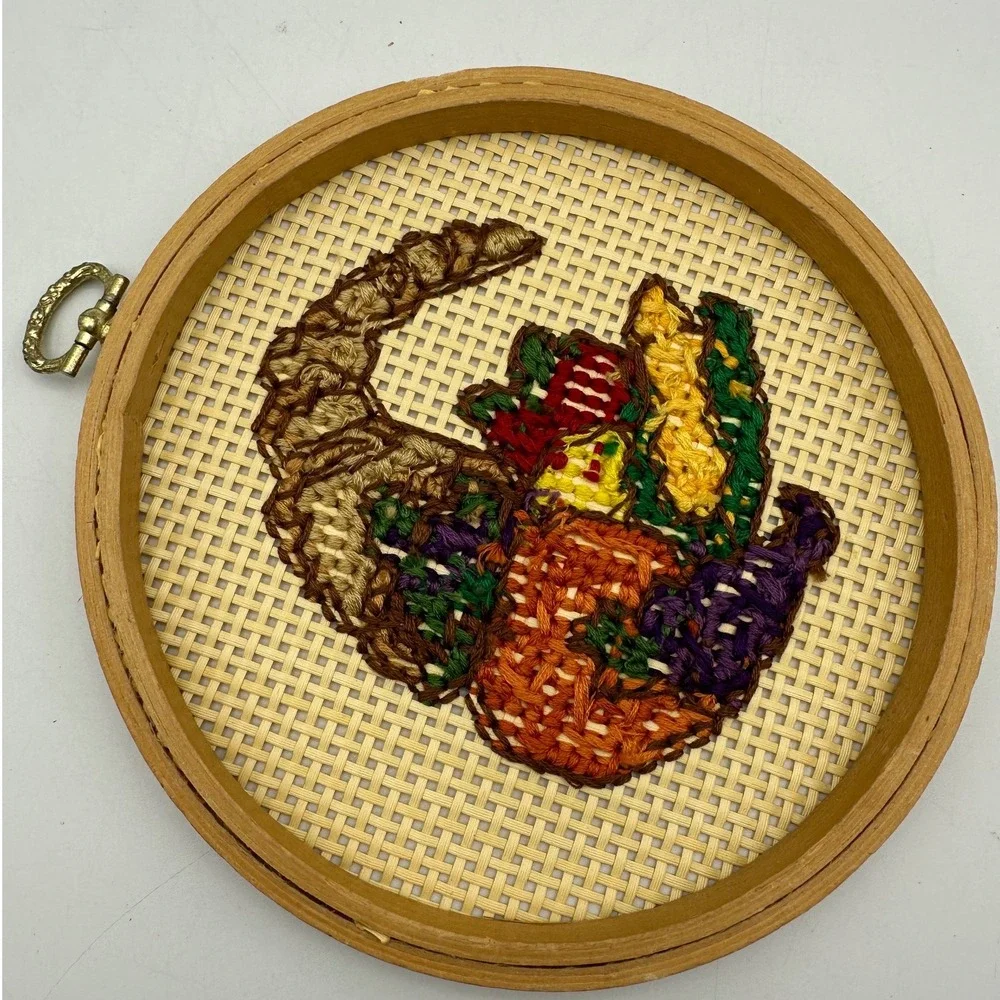 Vintage Cornucopia Cross Stitch Framed Thanksgiving Fall Decor‎ 6